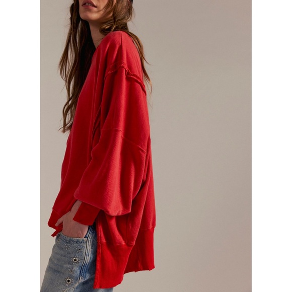 NWOT Free People Red Camden Sweatshirt - Picture 2 of 16